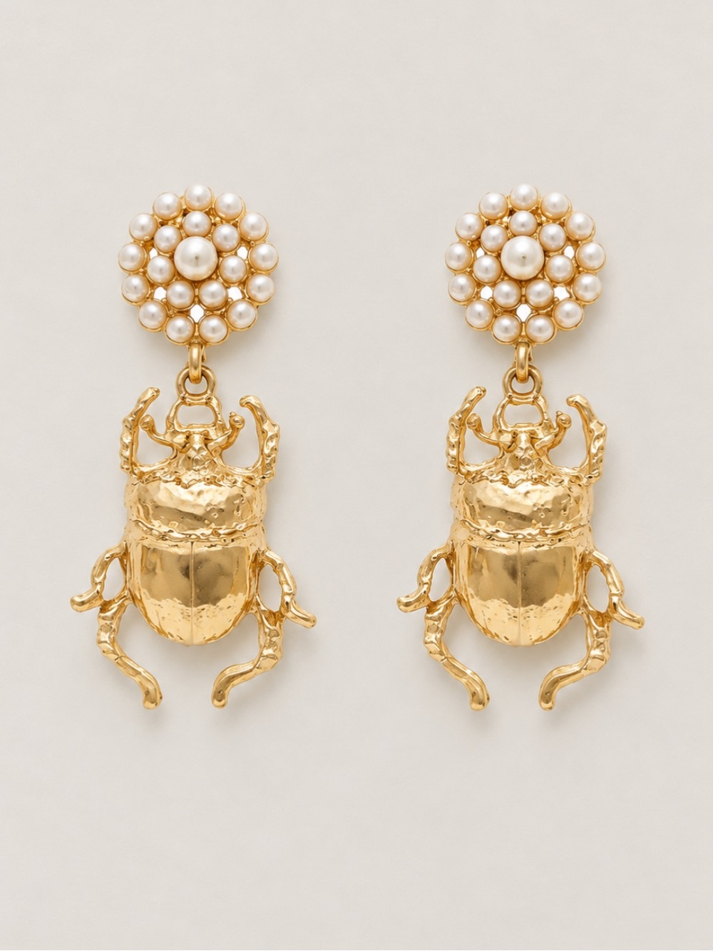 New! Gold Pearl Insect Drop Earrings NWOT